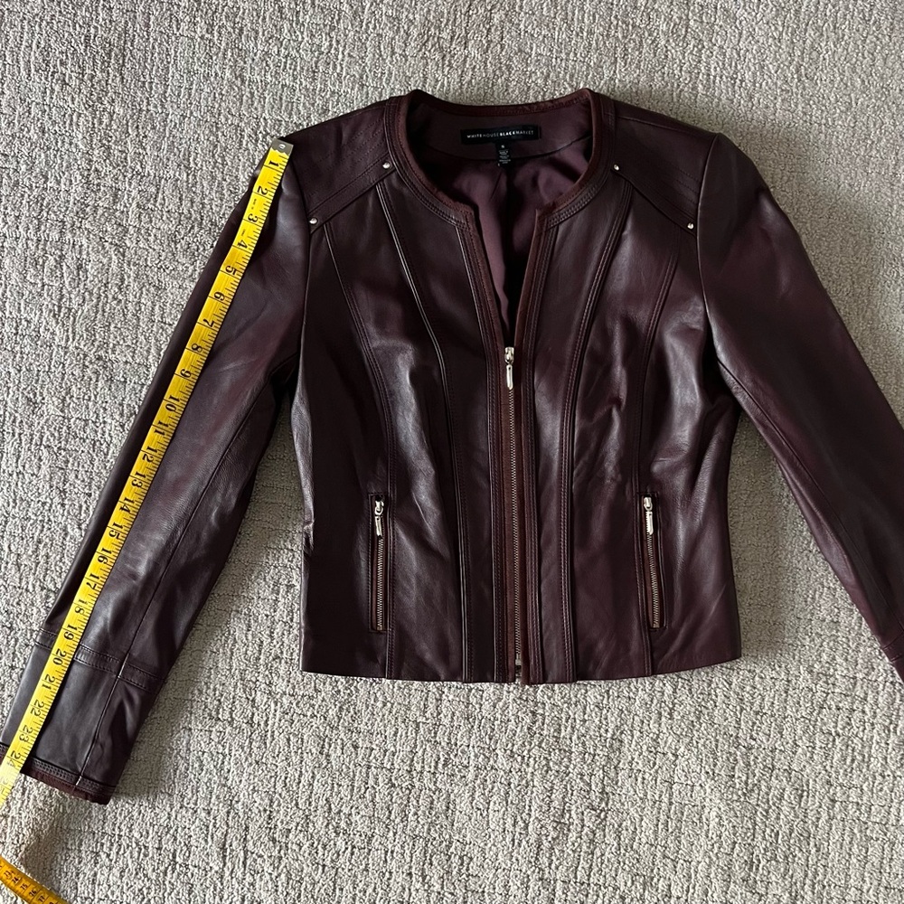 White House Black Market Burgundy Leather Jacket, Size Small - Picture 6 of 9
